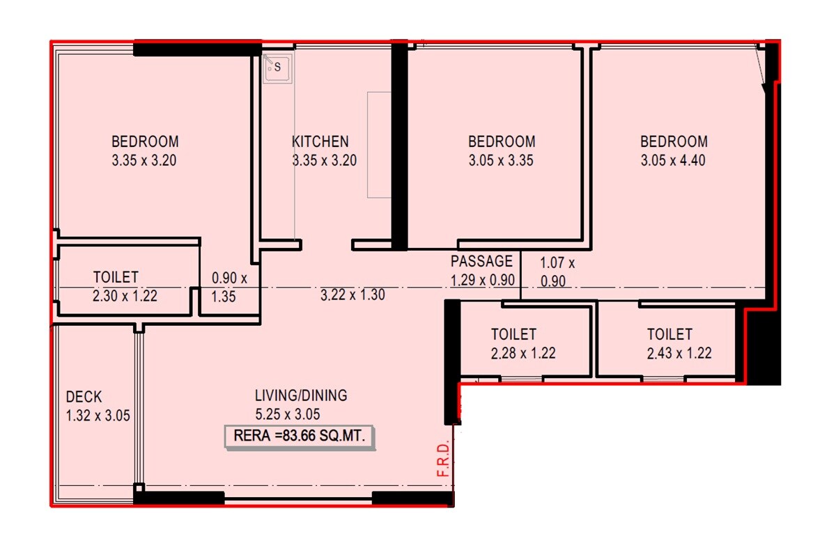 Floor plan of 3 BHK Apartment - 901 sq. ft. in Haware Intelligentia Prime, Mumbai