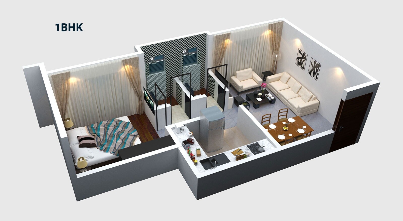 Floor plan of 1 BHK 314 Sq. Ft. Apartment in Haware Intelligentia Sigma South, Mumbai