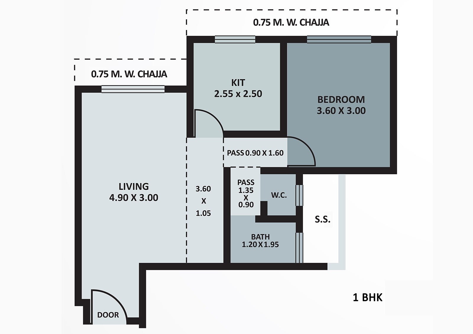 Floor plan of 1 BHK 385 Sq. Ft. Apartment in Haware Intelligentia Sigma South, Mumbai