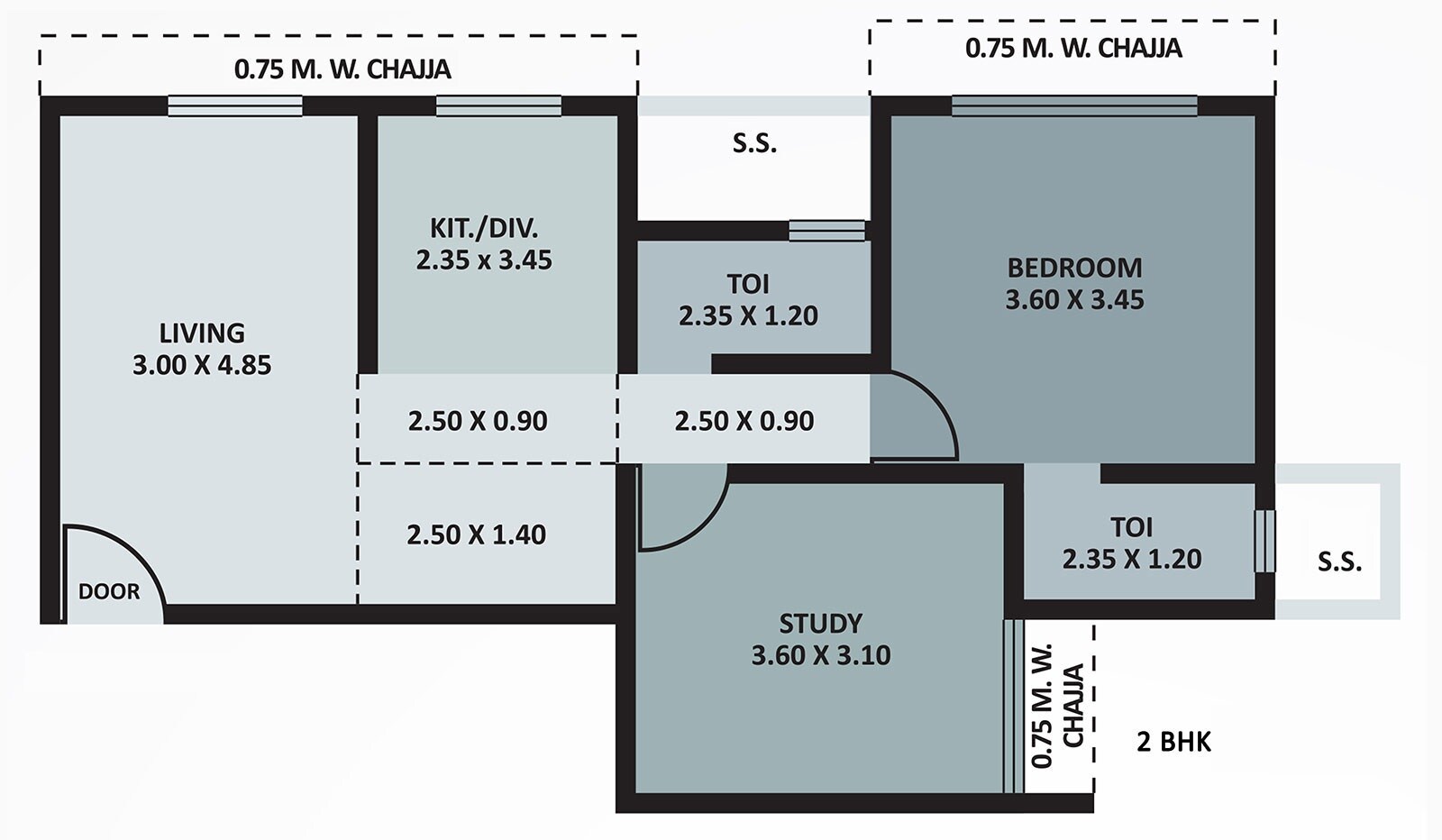 Floor plan of 2 BHK 698 Sq. Ft. Apartment in Haware Intelligentia Sigma South, Mumbai