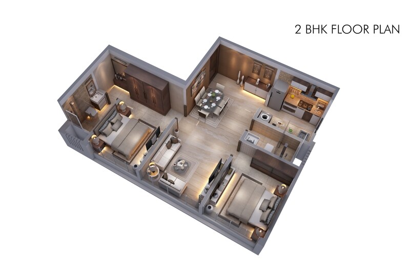 Floor plan of 2 BHK 616 Sq. Ft. Apartment in Haware IPSA, Mumbai