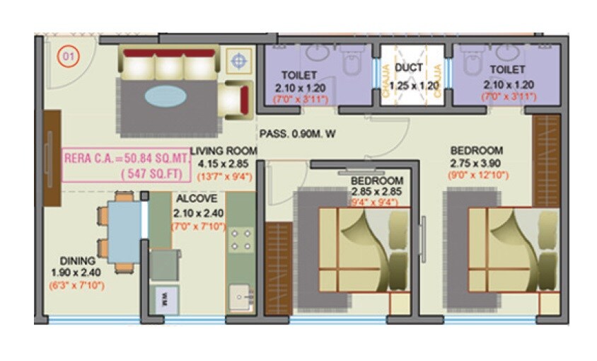 Floor plan of 2 BHK 547 Sq. Ft. Apartment in Haware Sky, Mumbai