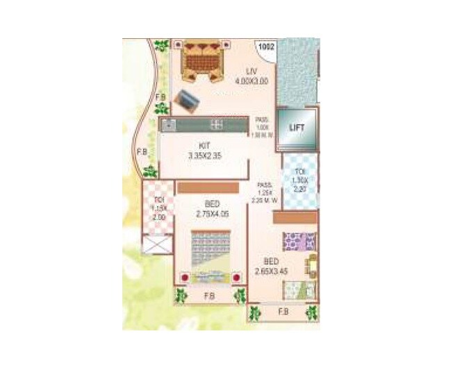 Floor plan of 2 BHK 1112 Sq. Ft. Apartment in Haware Tilak Nagar, Mumbai