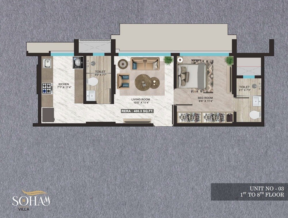 Floor plan of 1 BHK Apartment - 400 sq. ft. in Hazari Soham Villa, Mumbai