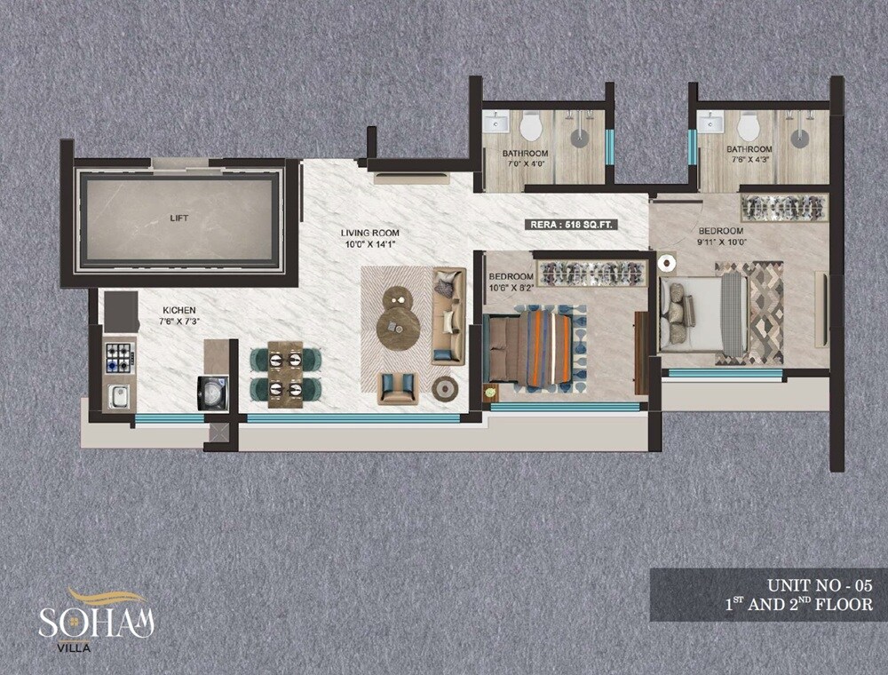 Floor plan of 2 BHK Apartment - 518 sq. ft. in Hazari Soham Villa, Mumbai