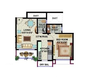 Floor plan of 1 BHK 396 Sq. Ft. Apartment in Hdil Galaxy Apartments, Mumbai