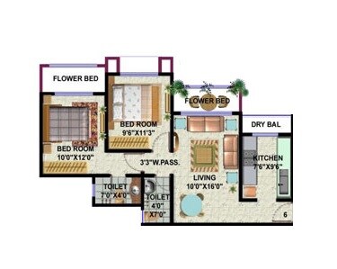 Floor plan of 2 BHK 607 Sq. Ft. Apartment in Hdil Galaxy Apartments, Mumbai