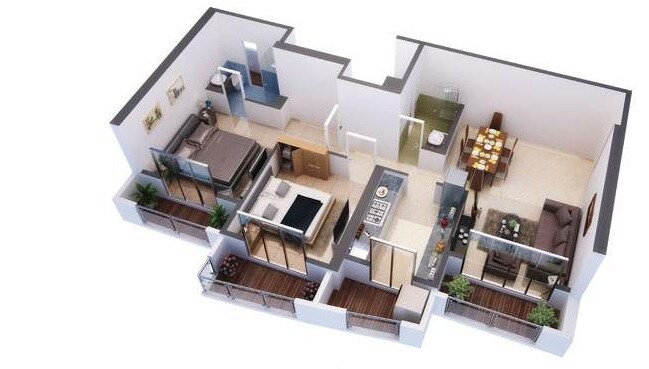 Floor plan of 2 BHK 710 Sq. Ft. Apartment in HDIL Majestic Tower, Mumbai