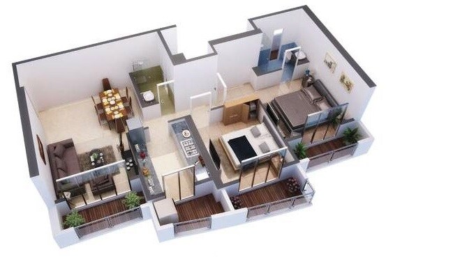 Floor plan of 2 BHK 711 Sq. Ft. Apartment in HDIL Majestic Tower, Mumbai