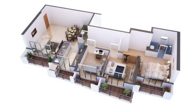 Floor plan of 2 BHK 822 Sq. Ft. Apartment in HDIL Majestic Tower, Mumbai