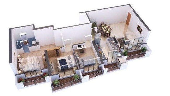 Floor plan of 2 BHK 828 Sq. Ft. Apartment in HDIL Majestic Tower, Mumbai