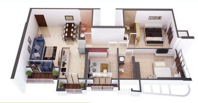 Floor plan of 3 BHK 963 Sq. Ft. Apartment in HDIL Majestic Tower, Mumbai