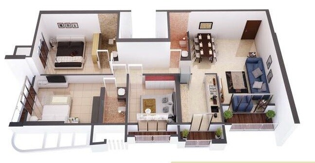 Floor plan of 3 BHK 976 Sq. Ft. Apartment in HDIL Majestic Tower, Mumbai