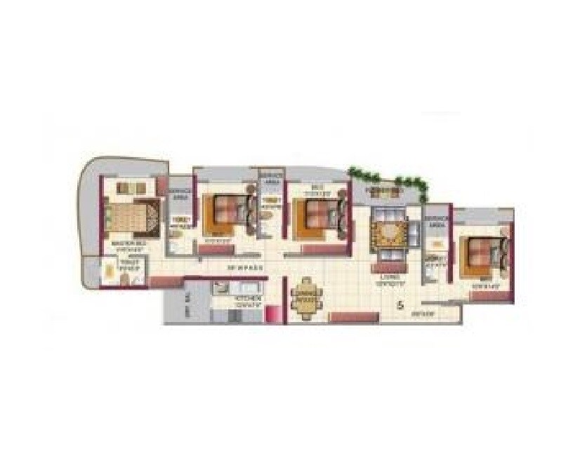 Floor plan of 4 BHK 2120 Sq. Ft. Apartment in HDIL Metropolis Residences, Mumbai