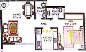 Floor plan of 1 BHK 465 Sq. Ft. Apartment in HDIL Premier Exotica, Mumbai