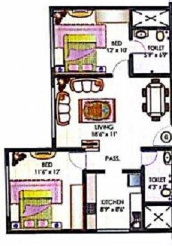 Floor plan of 2 BHK 660 Sq. Ft. Apartment in HDIL Premier Exotica, Mumbai