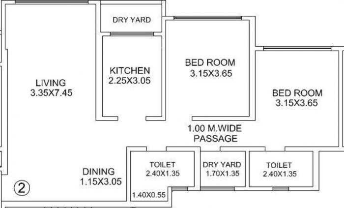 2 BHK 686 Sq. Ft. Apartment
