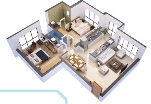 Floor plan of 2 BHK 938 Sq. Ft. Apartment in HDIL Whispering Towers, Mumbai