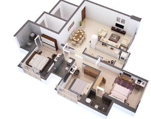 Floor plan of 3 BHK 1143 Sq. Ft. Apartment in HDIL Whispering Towers, Mumbai