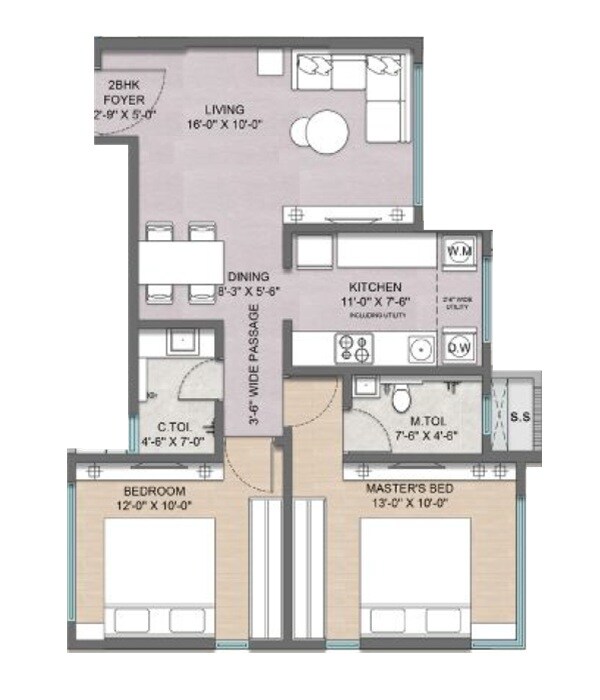 2 BHK 733 Sq. Ft. Apartment