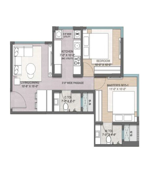 Floor plan of 2 BHK 779 Sq. Ft. Apartment in Headway Signia, Mumbai