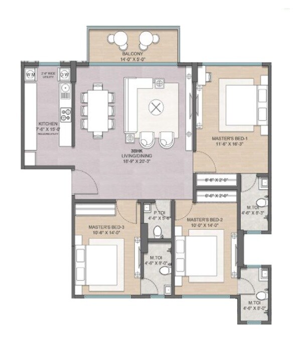 3 BHK 904 Sq. Ft. Apartment