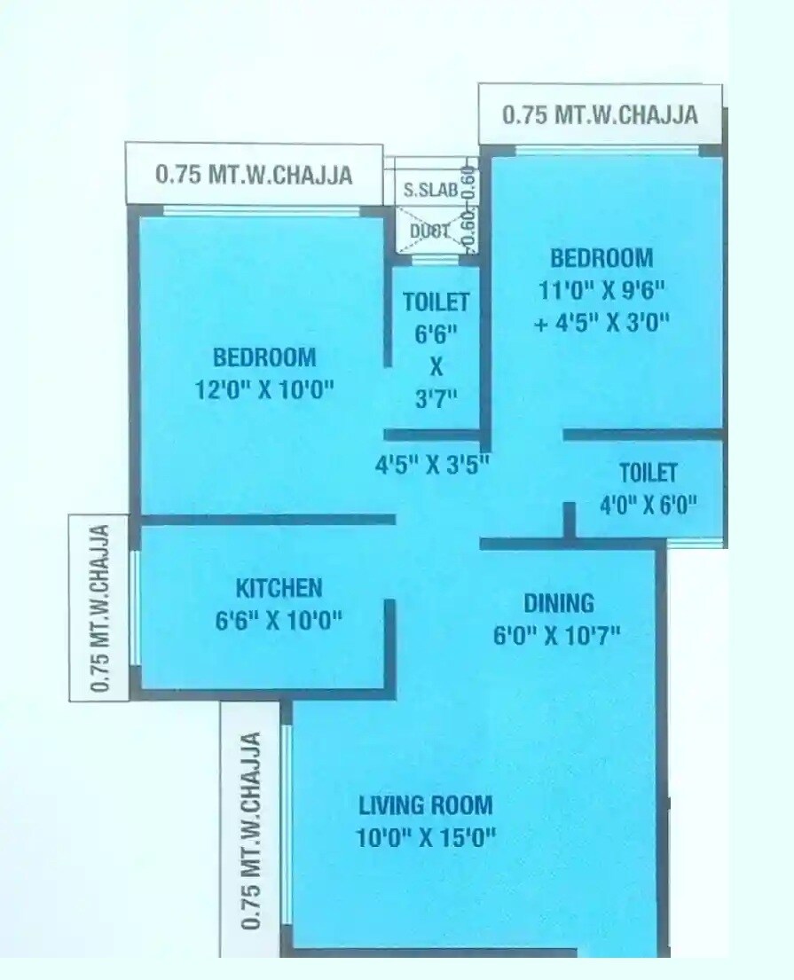 Floor plan of 2 BHK 588 Sq. Ft. Apartment in Heena Gokul Silver Mist, Mumbai