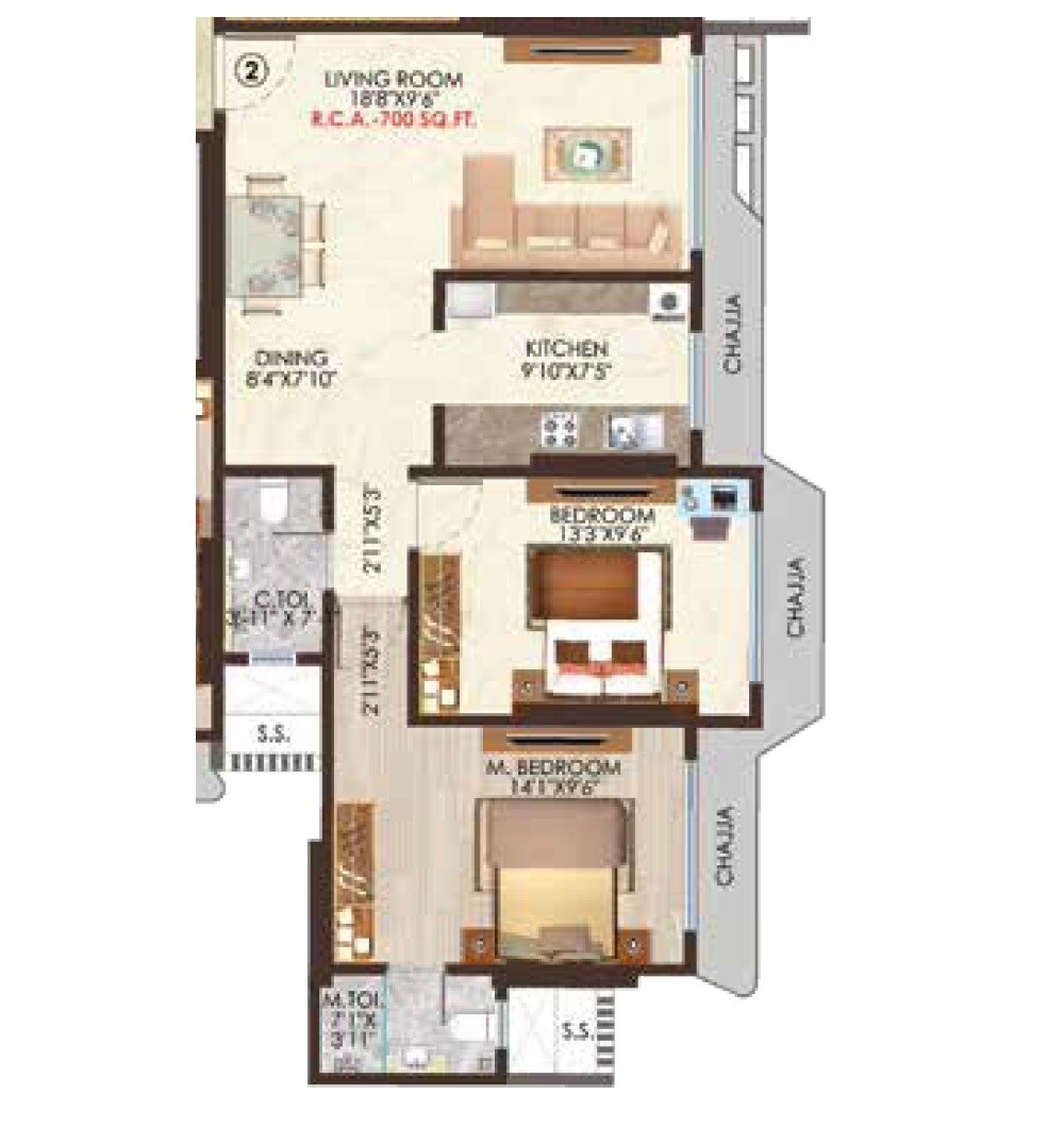 Floor plan of 2 BHK 700 Sq. Ft. Apartment in Hem Ratan Apartment, Mumbai