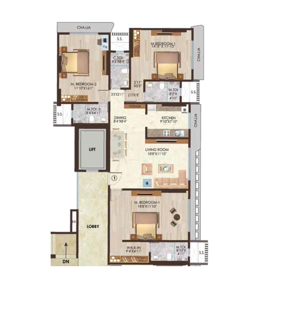 3 BHK 1254 Sq. Ft. Apartment