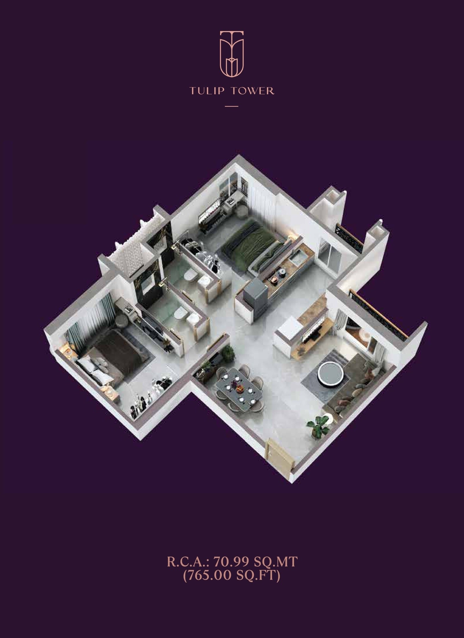 Floor plan of 2 BHK 765 Sq. Ft. Apartment in Hem Tulip Tower, Mumbai