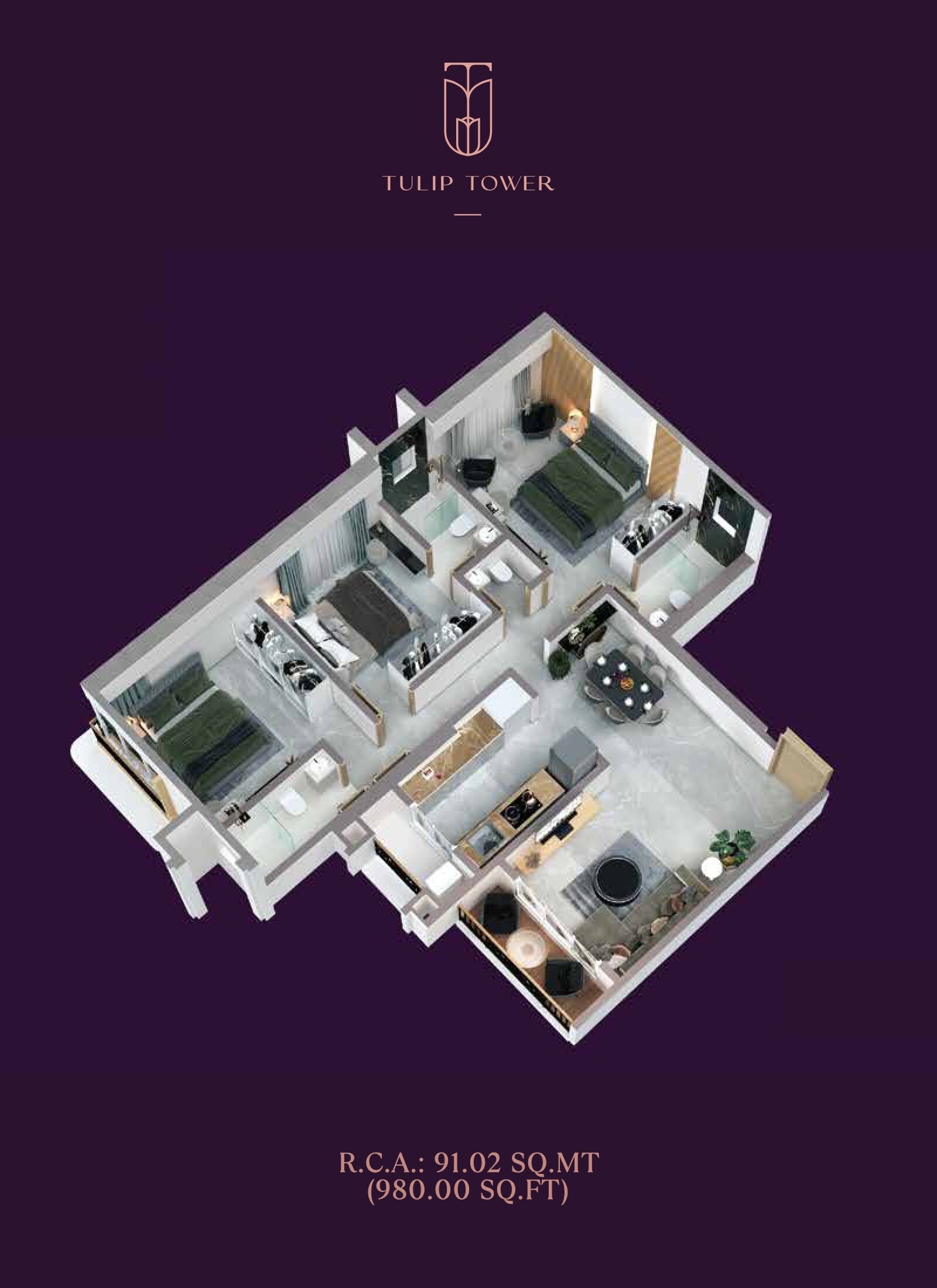 3 BHK 980 Sq. Ft. Apartment
