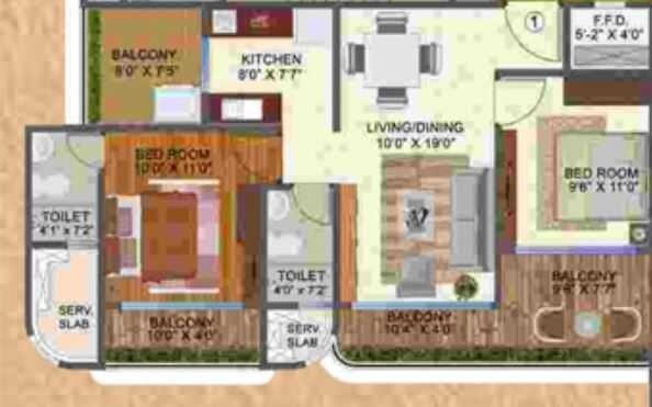 Floor plan of 2 BHK 570 Sq. Ft. Apartment in Hemant Lareina Residency, Mumbai