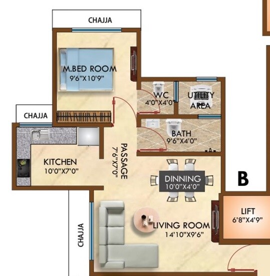 Floor plan of 1 BHK 500 Sq. Ft. Apartment in Heritage Arunoday Heritage, Mumbai