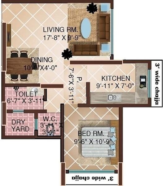 Floor plan of 1 BHK 472 Sq. Ft. Apartment in Heritage  Arunoday Tower, Mumbai