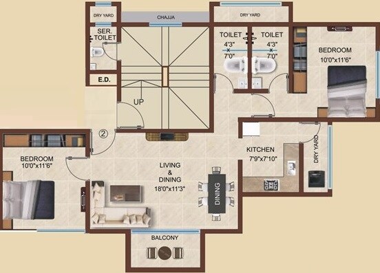 Floor plan of 2 BHK 487 Sq. Ft. Apartment in Heritage Elegance, Mumbai