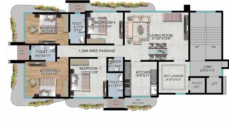 4 BHK 3375 Sq. Ft. Apartment