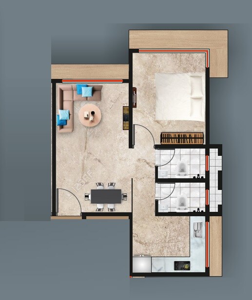 Floor plan of 1 BHK 435 Sq. Ft. Apartment in Heritage Sanjyog, Mumbai