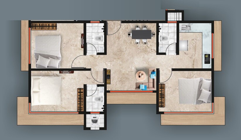 Floor plan of 3 BHK 700 Sq. Ft. Apartment in Heritage Sanjyog, Mumbai