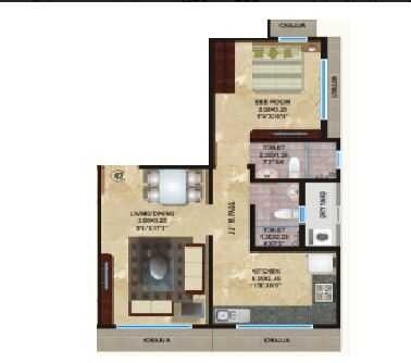 Floor plan of 1 BHK 1150 Sq. Ft. Apartment in Heritage Shakuntla Mahal, Mumbai