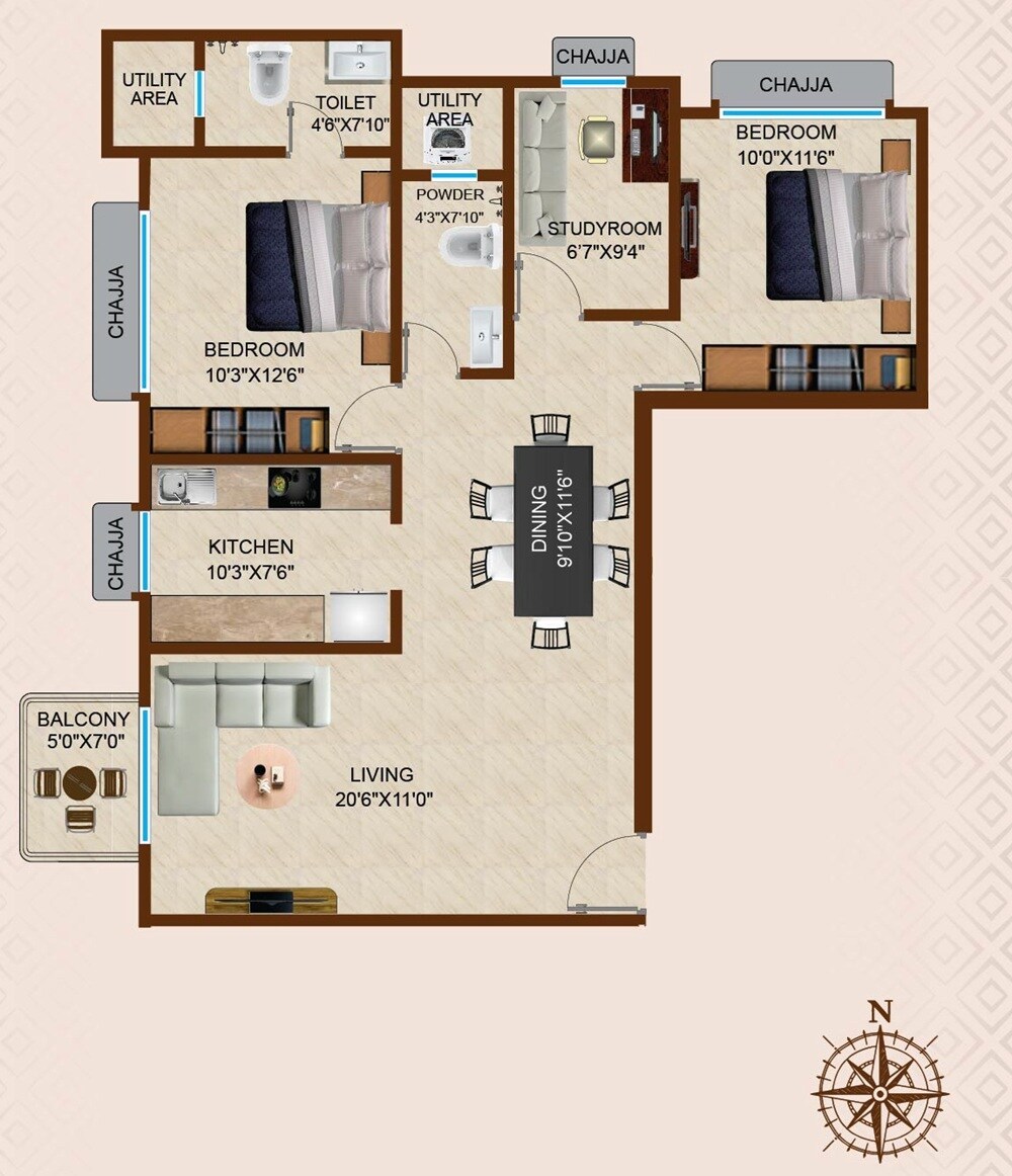 2 BHK 891 Sq. Ft. Apartment