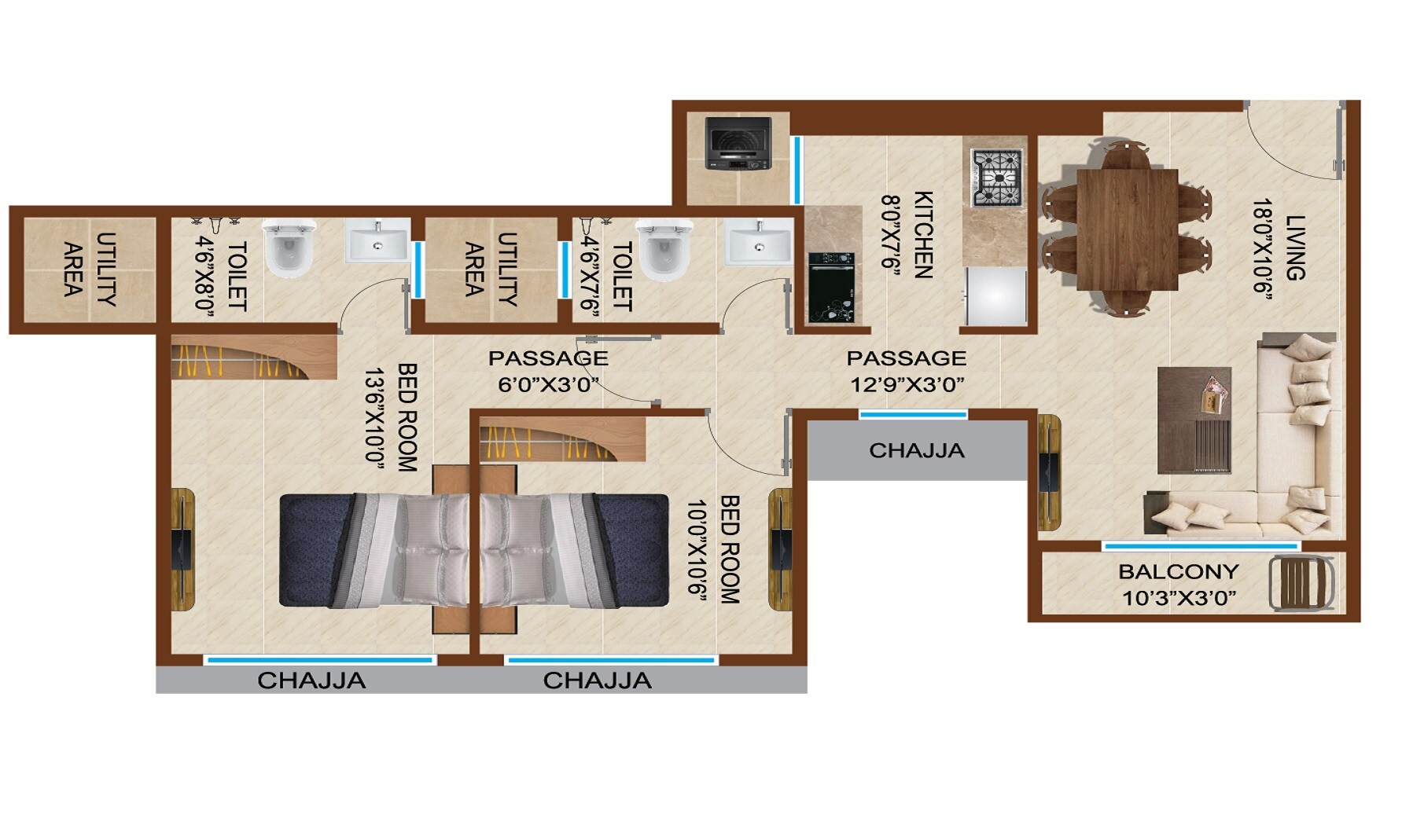2 BHK 700 Sq. Ft. Apartment