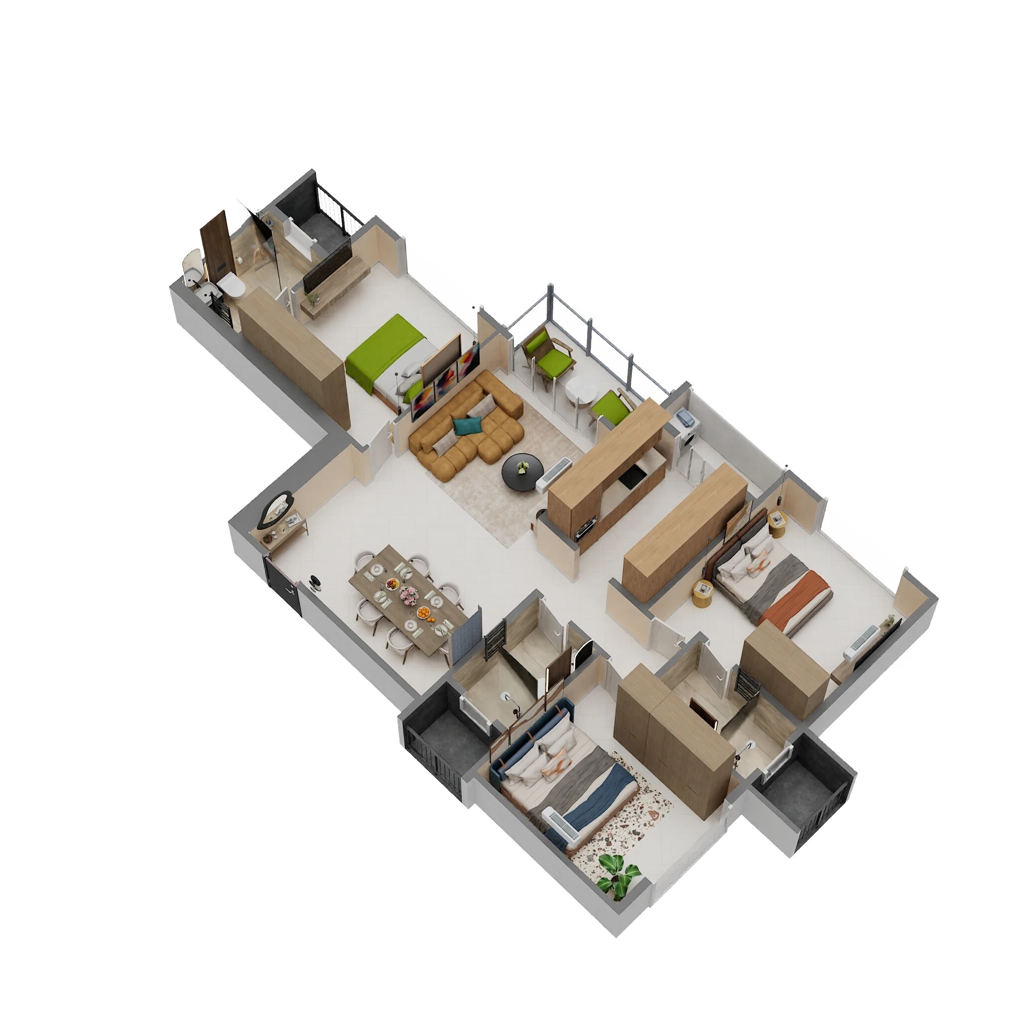 Floor plan of 3 BHK 1000 Sq. Ft. Apartment in Heritage Vatika, Mumbai
