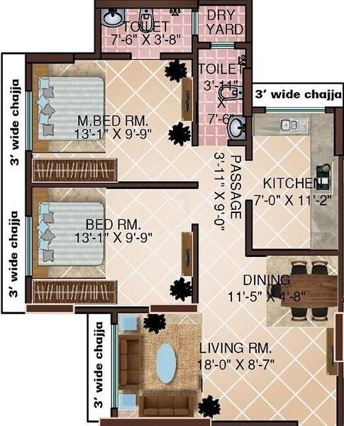 Floor plan of 2 BHK 700 Sq. Ft. Apartment in Heritage Arunoday Heritage, Mumbai