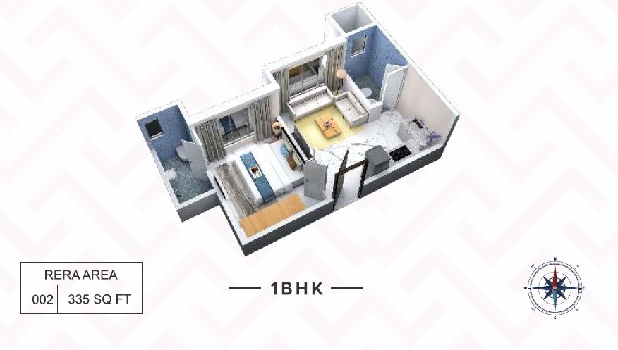Floor plan of 1 BHK 335 Sq. Ft. Apartment in Hetali Sagar, Mumbai