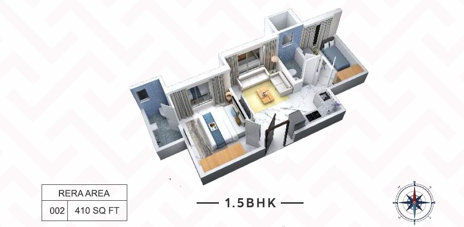 Floor plan of 1 BHK 410 Sq. Ft. Apartment in Hetali Sagar, Mumbai