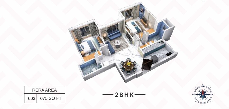 Floor plan of 2 BHK 675 Sq. Ft. Apartment in Hetali Sagar, Mumbai
