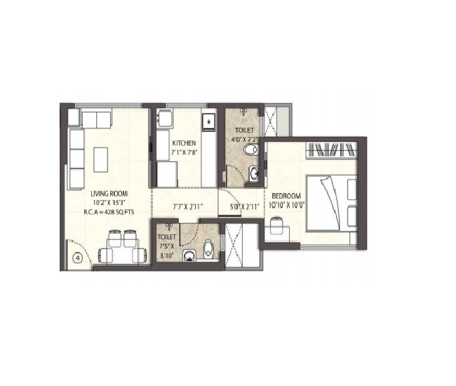 Floor plan of 1 BHK 428 Sq. Ft. Apartment in Hi Bliss Tower, Mumbai