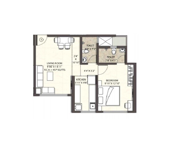Floor plan of 1 BHK 450 Sq. Ft. Apartment in Hi Bliss Tower, Mumbai