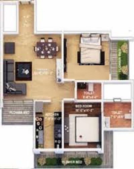 Floor plan of 1 BHK 725 Sq. Ft. Apartment in Hicons Marjan, Mumbai