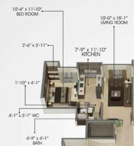 Floor plan of 1 BHK 642 Sq. Ft. Apartment in Hilton Heights, Mumbai